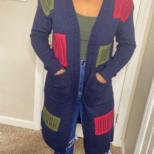 Navy Blue Patched Cardigan